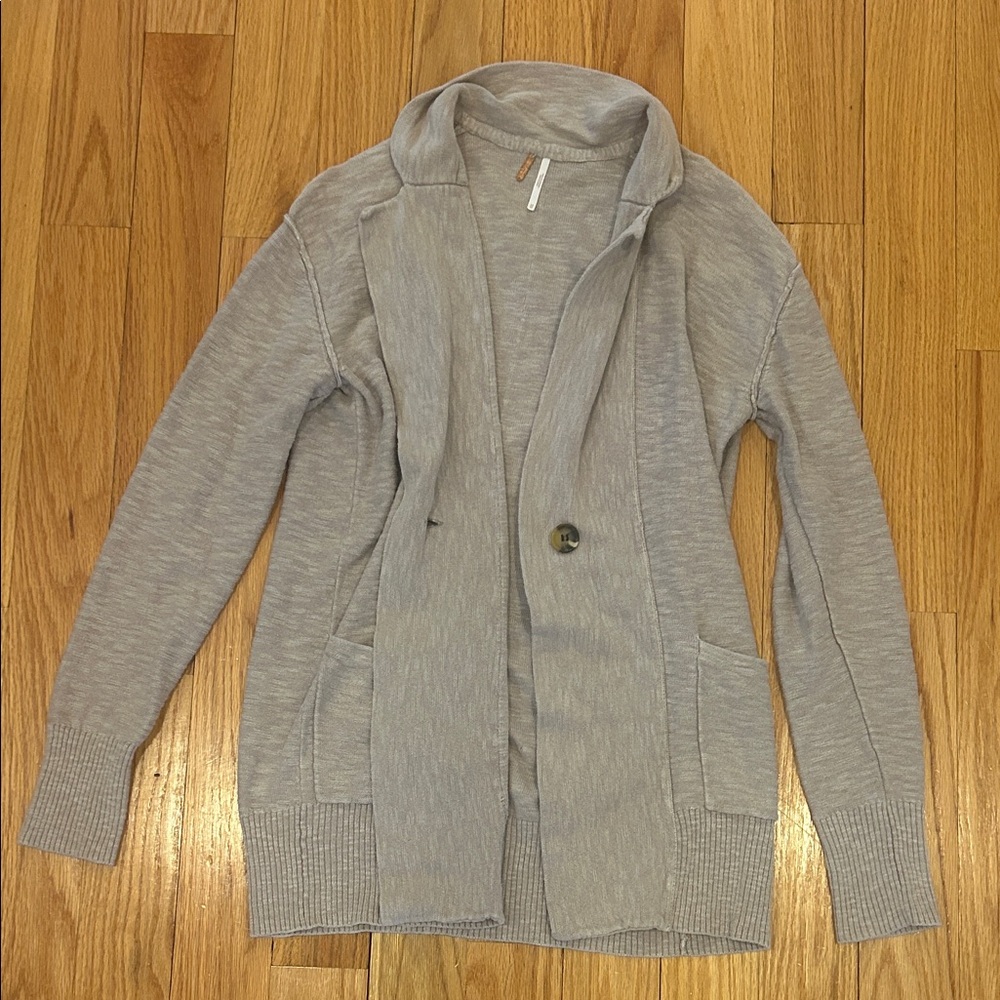 Free People Light Heather Gray Single-Button Open Cardigan